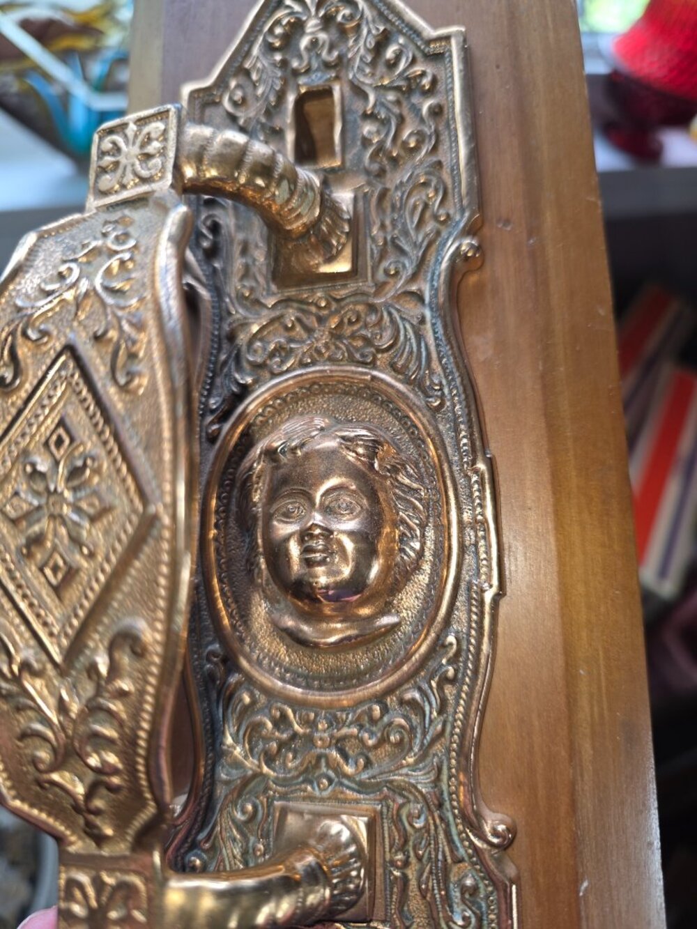Vintage Victorian Ornate Brass Cherub Door Hardware Architectural Wall Decor - Picture 3 of 10